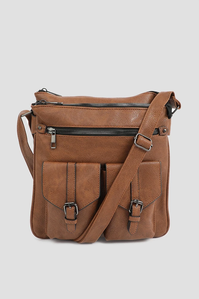Ardene Multi Pocket Crossbody Bag in | Faux Leather/Polyester