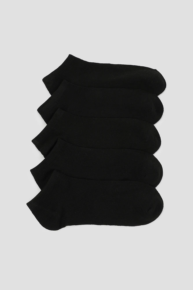 Ardene 5-Pack Solid Ankle Socks in Black | Polyester/Elastane