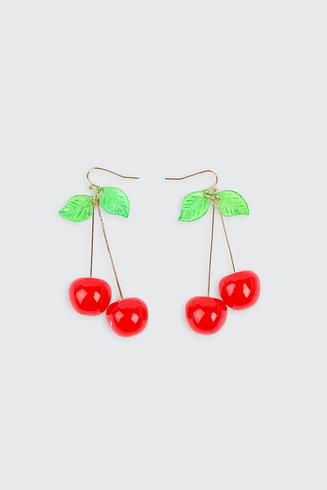 Ardene Cherry Drop Earrings in Gold | Size 28 | Stainless Steel