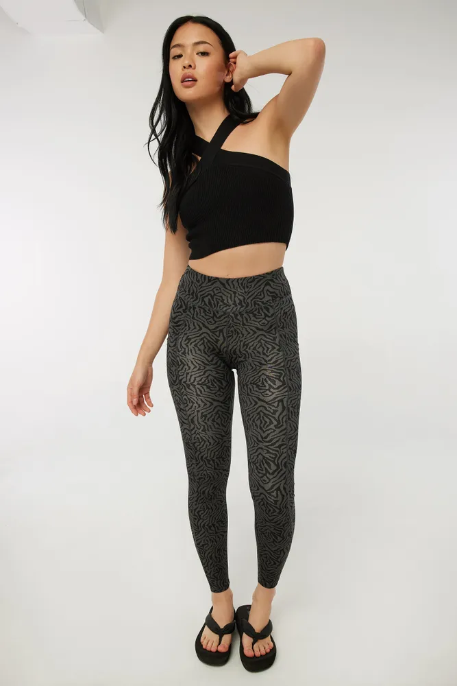 Ardene Printed Leggings with Pockets in Black, Size