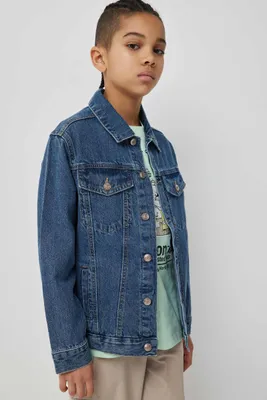 Ardene Kids Dark Wash Oversized Jean Jacket in Dark Blue | Size | 100% Cotton