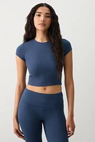 Ardene Ultra Crop Fitted T-Shirt in Dark Blue | Size | Cotton/Elastane