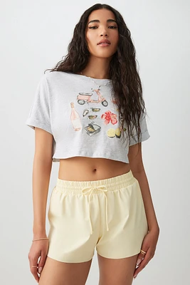 Ardene Ultra Crop Boxy Graphic T-Shirt in Light | Size | 100% Cotton/Viscose