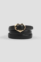 Ardene Heart Buckle Skinny Belt in Black | Size | Faux Leather