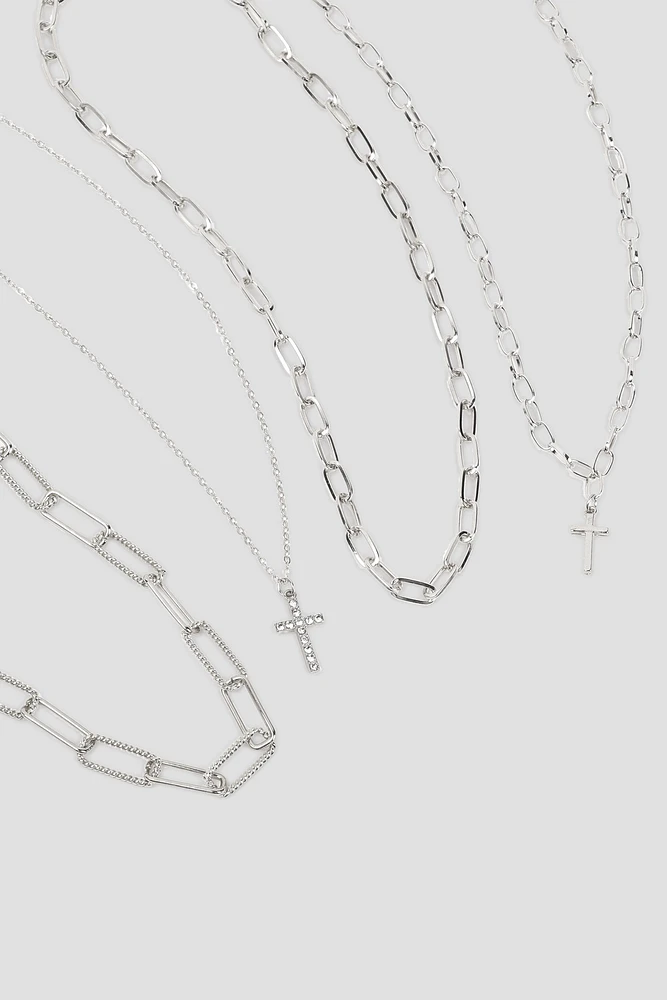 Ardene 4-Pack Necklaces with Cross Pendants in Silver