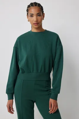 Ardene Crop 1/4 Zip Sweatshirt in Dark Green | Size | Polyester/Cotton |  Fleece-Lined | Eco-Conscious