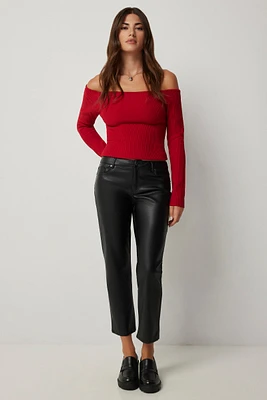 Ardene Crop Faux Leather Trousers in Black | Size | Faux Leather/Polyester