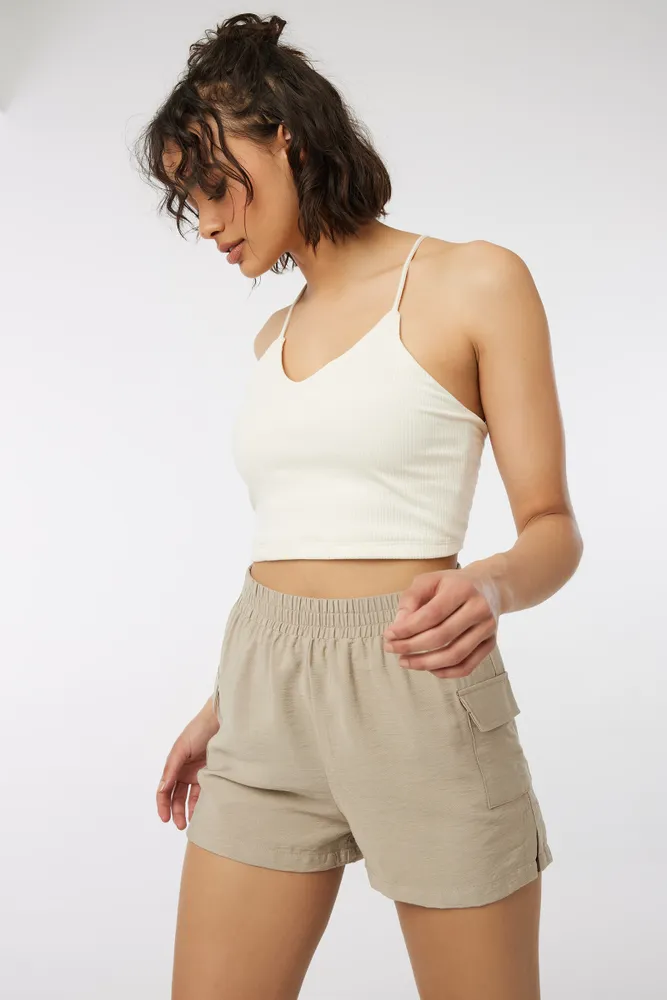 Ardene Regular Rise Parachute Pants in Beige, Size