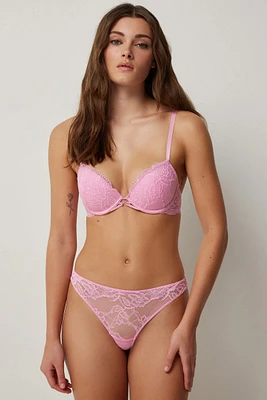 Ardene Lace Cheeky Panty Panty with Criss Cross Detail in Light Pink | Size | Nylon/Spandex