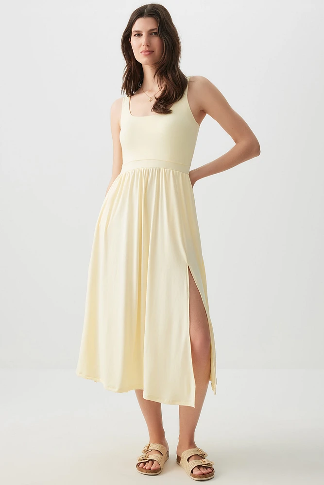 Ardene Super Soft Midi Dress with Slit in Light | Size | Polyester/Elastane | Eco-Conscious