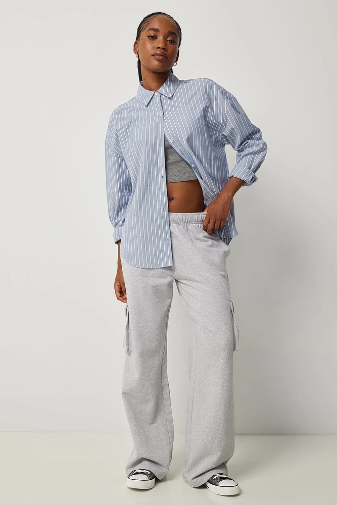 Ardene Wide Leg Cargo Sweatpants in Light Grey | Size | Polyester/Cotton | Fleece-Lined