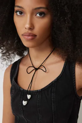 Ardene Faux Suede Cord Necklace with Heart Pendants in Black | Polyester/Faux Suede