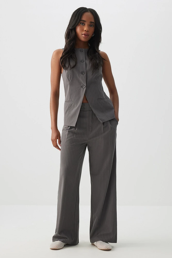 Ardene Pinstriped Straight Leg Pants in Dark Grey | Size