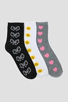 Ardene 3-Pack Bow & Heart Crew Socks | Polyester/Spandex