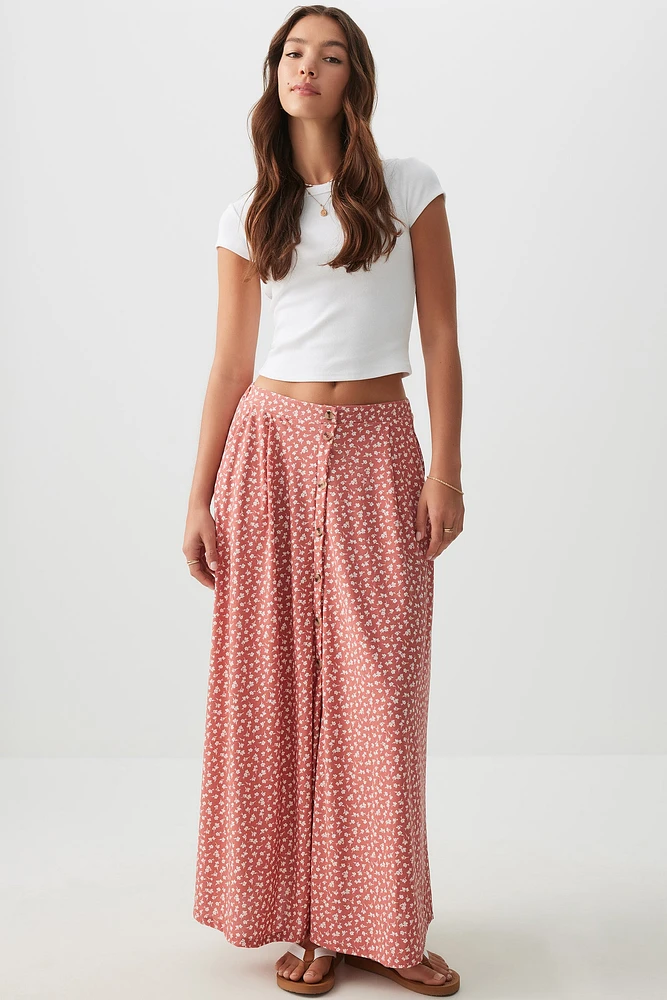 Ardene Button Front Flowy Maxi Skirt in Medium Pink | Size | Polyester/Spandex