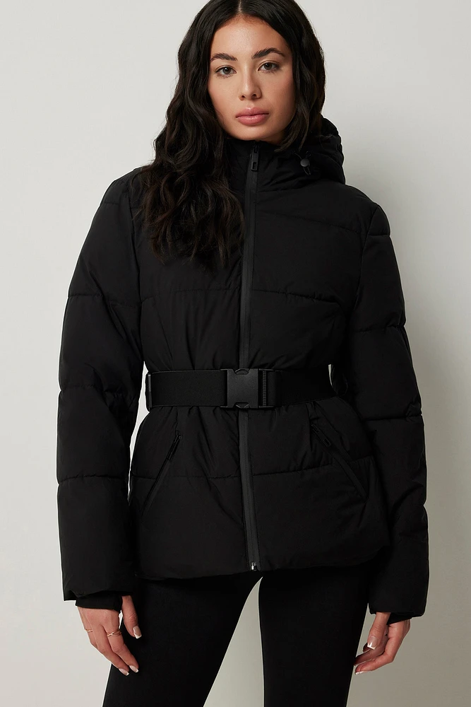 Ardene Belted Puffer Jacket in Black | Size | Polyester