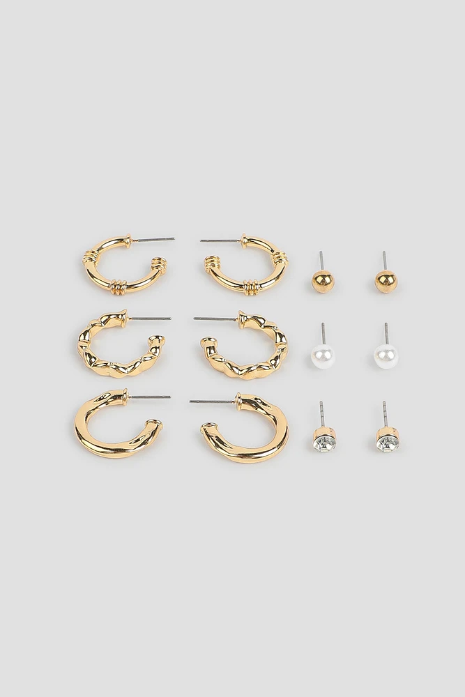 Ardene 6-Pack of Assorted Studs & Hoop Earrings in Gold | Stainless Steel