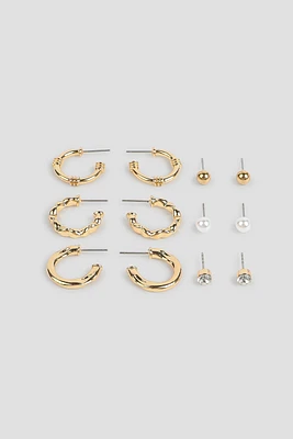 Ardene 6-Pack of Assorted Studs & Hoop Earrings in Gold | Stainless Steel