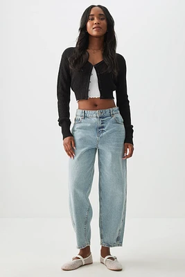 Ardene Mid Rise Crop Barrel Jeans in Light Blue | Size | 100% Cotton