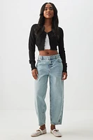 Ardene Mid Rise Crop Barrel Jeans in Light Blue | Size | 100% Cotton