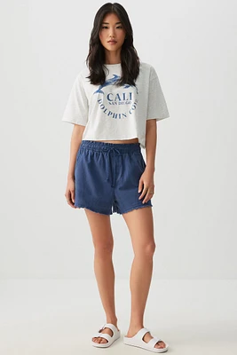 Ardene High Rise Midi Short in Dark Blue | Size | 100% Cotton