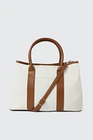 Ardene Tote Bag in White | 100% Recycled Polyester/Faux Leather | Eco-Conscious