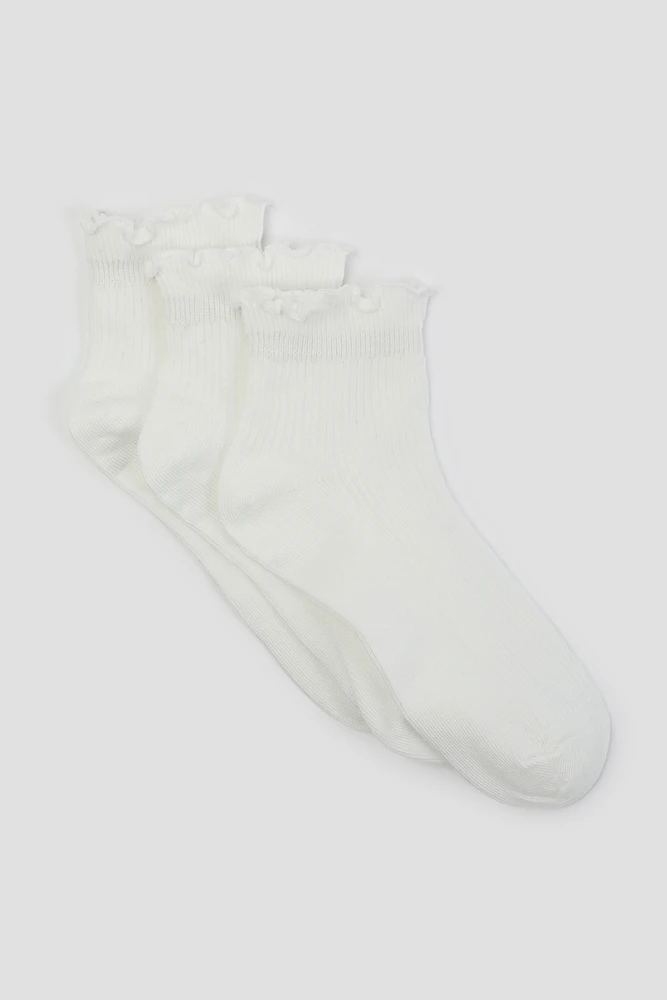Ardene 3-Pack Ruffle Trim Demi Crew Socks in White | Polyester/Spandex