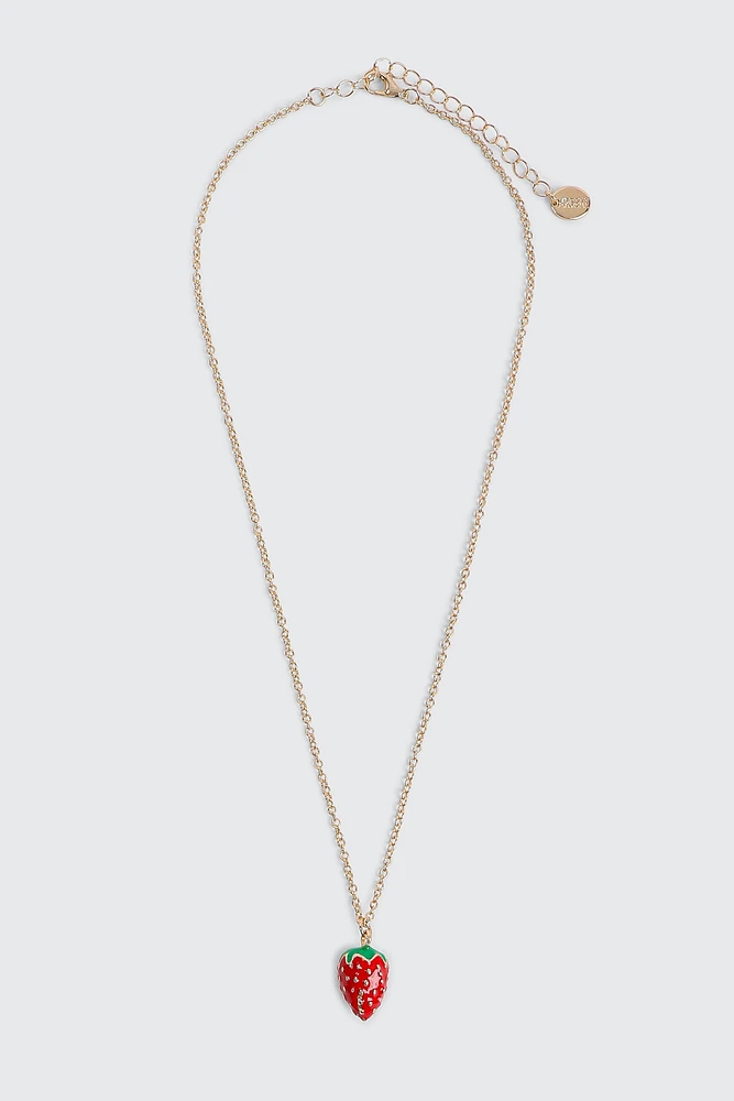 Ardene Strawberry Chain Necklace in Gold