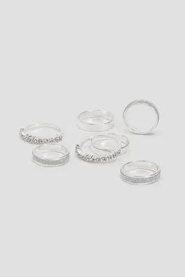 Ardene Pack of Glitter & Stone Rings in Silver | Size