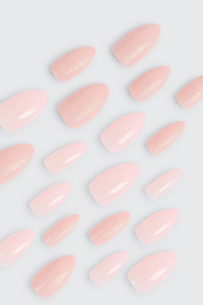 Ardene 20-Pack Glitter Almond Fake Nails in Light Pink