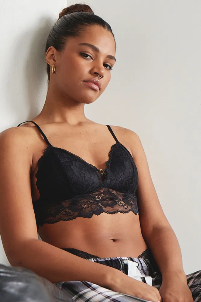 Ardene Lightly Lined All Lace Bralette in Black, Size Large, Nylon/Spandex