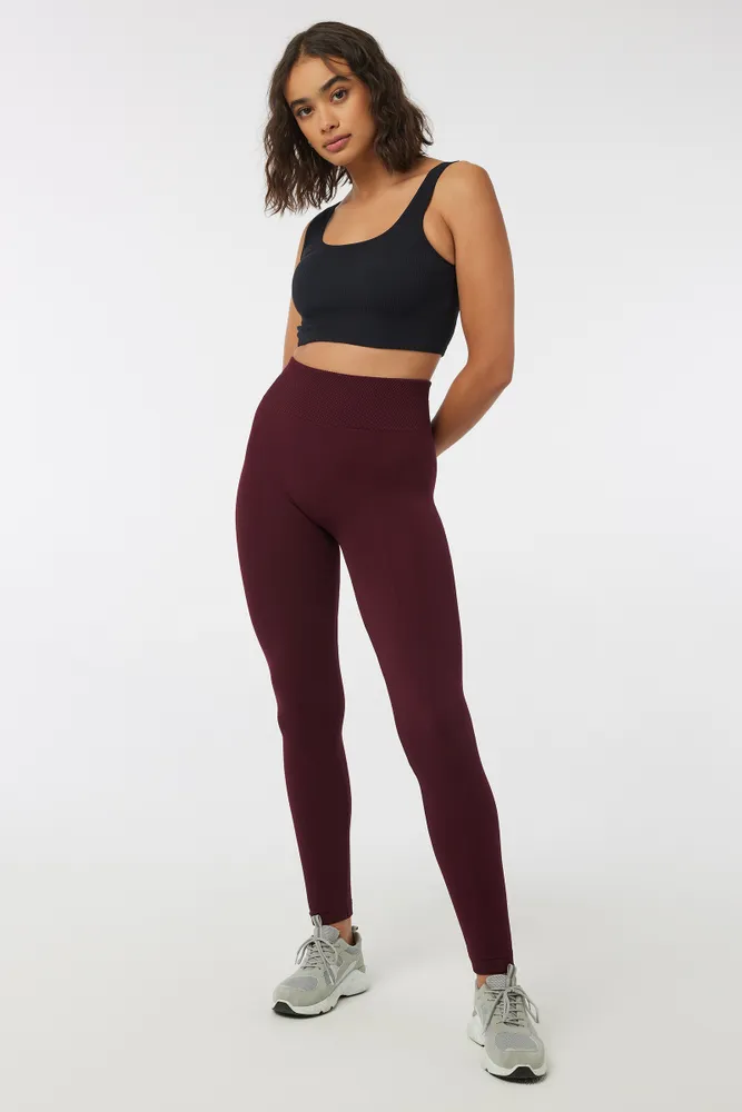 Ardene Pintuck Leggings with Slimming Waistband in Burgundy | Size Small |  Polyester/Spandex