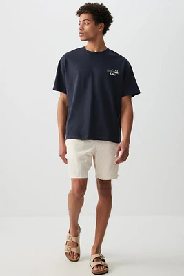Ardene Man Printed Boxy T-Shirt For Men in Dark Blue | Size | 100% Cotton