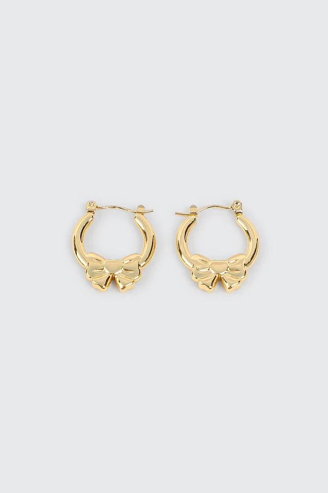 Ardene Stainless Steel Bow Hoop Earrings in Gold