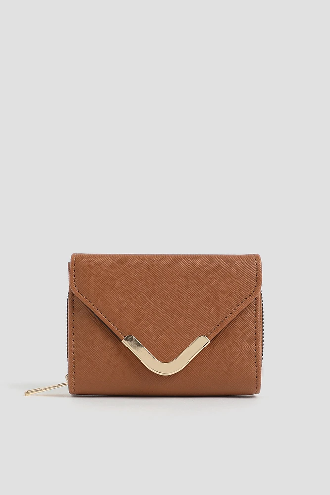 Ardene Small Envelope Wallet in Cognac | Faux Leather/Polyester