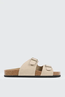 Ardene Man Two-Buckle Sandals For Men in Beige | Size | Faux Leather/Faux Suede