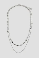 Ardene Two-Row Metal Bead & Heart Necklace in Silver