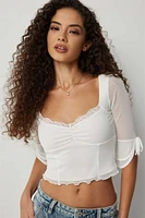 Ardene 3/4 Sleeve Mesh Bustier Top in White | Size | Polyester/Elastane