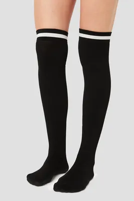 Ardene Over-the-Knee Socks with Stripe in Black | Nylon/Spandex/Cotton