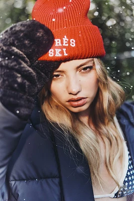 Ardene Chunky AprÃ¨s Ski Beanie in Red | Polyester