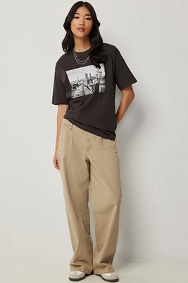 Ardene Low Rise Pleated Chinos in Beige | Size | Spandex/Cotton | Eco-Conscious