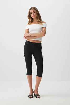 Ardene Mid Rise Denim Capris in Black | Size