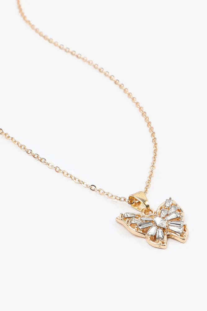 Ardene Embellished Butterfly Chain Necklace in Gold