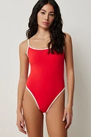 Ardene Contrast Trim One Piece Swimsuit in Red | Size | Polyester/Nylon/Elastane | Microfiber