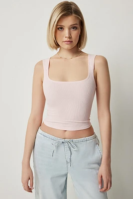 Ardene Crop Rib Trapeze Neck Tank Top in Light Pink | Size | Polyester/Elastane | Eco-Conscious