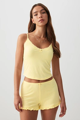 Ardene Super Soft Ruffle Hem PJ Shorts in Light Yellow | Size | Polyester/Spandex | Eco-Conscious