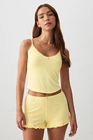 Ardene Super Soft Ruffle Hem PJ Shorts in Light Yellow | Size | Polyester/Spandex | Eco-Conscious