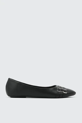 Ardene Multi Straps Ballet Flats with Buckles in Black | Size | Faux Leather | Eco-Conscious