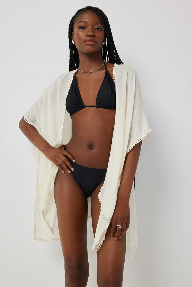 Ardene Pompom Trim Swim Cover Up in White | Polyester/Viscose