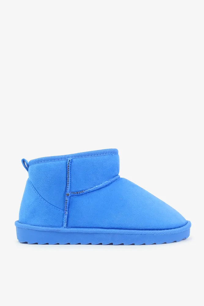 Ardene Mini Faux Sheepskin Boots in Light Blue | Size | Microfiber